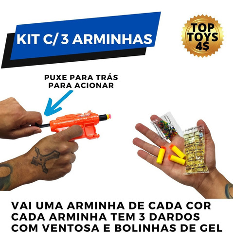 Kit 3 Arma Brinquedo Pistola Pressão Dardos Bolas Gel Orbeez
